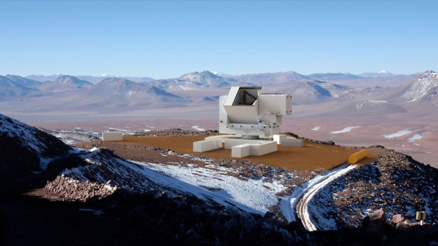 Rendering of CCAT site and telescope